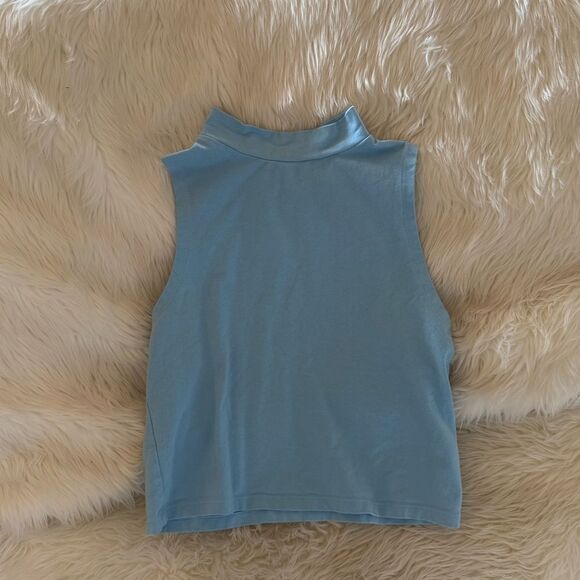 Sleeveless Blue Mock Neck Top - Picture 1 of 2